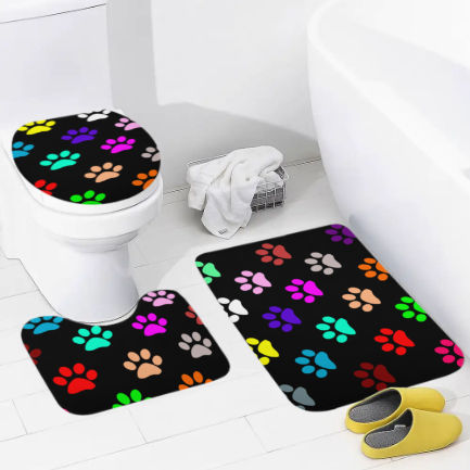 Colorful Dog Paw Prints Bathroom Floor 3-Piece Rug Set