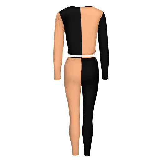 Half n Half (Tan and Black) V-neck Sweatshirt Suit
