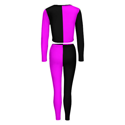 Half n Half (Purple and Black) V-neck Sweatshirt Suit