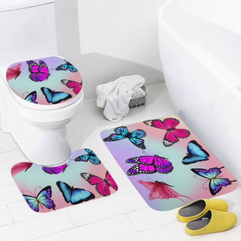 Butterflying Bathroom Floor 3-Piece Rug Set