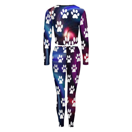 Dog Paw Prints V-neck Sweatshirt Suit