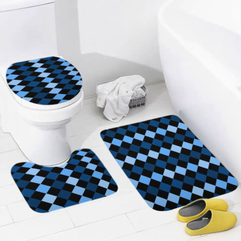 Blue Frenzy Bathroom Floor 3-Piece Rug Set