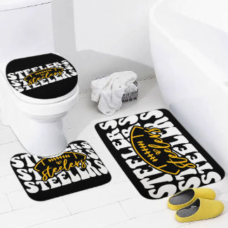 Steelers Inspired Black and White Bathroom Floor 3-Piece Rug Set