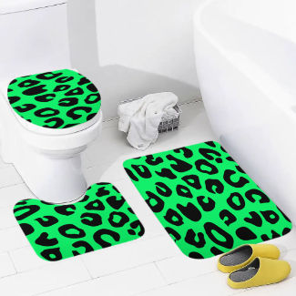 Green Cheetah Bathroom Floor 3-Piece Rug Set