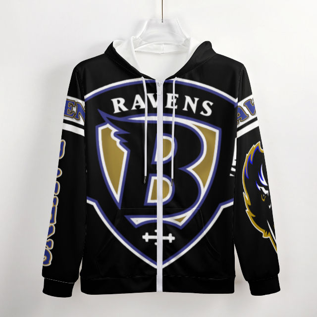 Ravens Inspired black) Zippered Hoodie