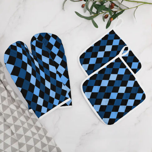 Blue Frenzy Oven Mitts and Pot Holders (Set Of 4)
