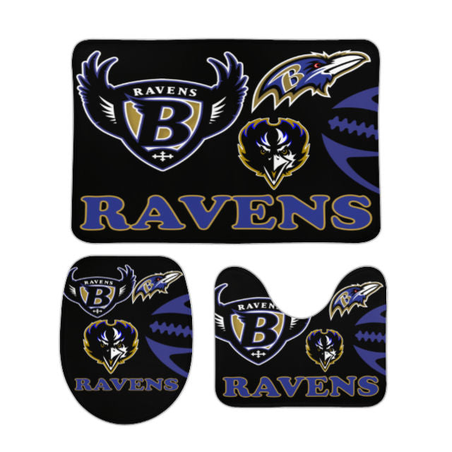 Ravens Inspired (black) Bathroom Floor 3-Piece Rug Set